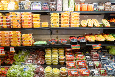 NEW YORK - CIRCA MARCH 2016: inside of Gourmet Garage. Gourmet Garage is a privately held mini-chain of specialty/natural food markets headquartered in New York City with six locations in Manhattanのeditorial素材