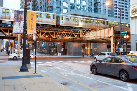 CHICAGO, IL - CIRCA APRIL, 2016: streets of Chicago at evening. Chicago, colloquially known as the "Windy City", is the third most populous city in the USA, following New York and Los Angelesのeditorial素材