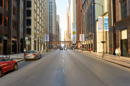 CHICAGO, IL - CIRCA APRIL, 2016: streets of Chicago at daytime. Chicago, colloquially known as the "Windy City", is the third most populous city in the USA, following New York and Los Angelesのeditorial素材