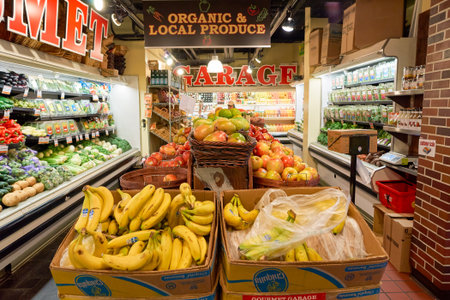 NEW YORK - CIRCA MARCH 2016: inside of Gourmet Garage. Gourmet Garage is a privately held mini-chain of specialty/natural food markets headquartered in New York City with six locations in Manhattanのeditorial素材