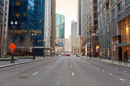 CHICAGO, IL - CIRCA APRIL, 2016: streets of Chicago at daytime. Chicago, colloquially known as the "Windy City", is the third most populous city in the USA, following New York and Los Angelesのeditorial素材
