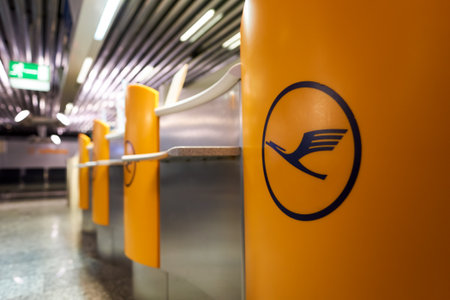 FRANKFURT, GERMANY - APRIL 07, 2016: inside of Frankfurt Airport. Frankfurt Airport is a major international airport located in Frankfurt and the major hub for Lufthansaのeditorial素材