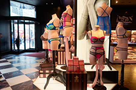 NEW-YORK - MARCH 15, 2016: interior of Victoria's Secret store. Victoria's Secret is the largest American retailer of women's lingerie. The company sells lingerie, womenswear, and beauty productsのeditorial素材