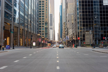 CHICAGO, IL - CIRCA APRIL, 2016: streets of Chicago at daytime. Chicago, colloquially known as the "Windy City", is the third most populous city in the USA, following New York and Los Angelesのeditorial素材