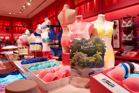 NEW-YORK - MARCH 15, 2016: interior of Victoria's Secret store. Victoria's Secret is the largest American retailer of women's lingerie. The company sells lingerie, womenswear, and beauty productsのeditorial素材