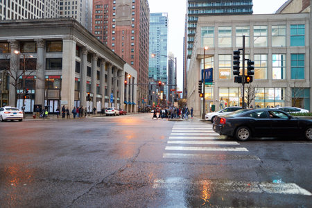CHICAGO, IL - CIRCA APRIL, 2016: streets of Chicago at evening. Chicago, colloquially known as the...