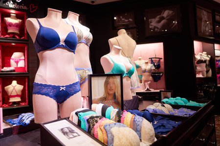 NEW-YORK - MARCH 15, 2016: interior of Victoria's Secret store. Victoria's Secret is the largest American retailer of women's lingerie. The company sells lingerie, womenswear, and beauty productsのeditorial素材