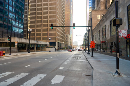 CHICAGO, IL - CIRCA APRIL, 2016: streets of Chicago at daytime. Chicago, colloquially known as the "Windy City", is the third most populous city in the USA, following New York and Los Angelesのeditorial素材
