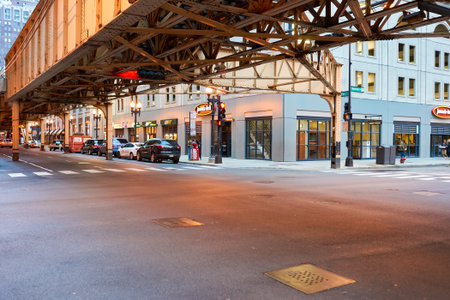 CHICAGO, IL - CIRCA APRIL, 2016: streets of Chicago at evening. Chicago, colloquially known as the...