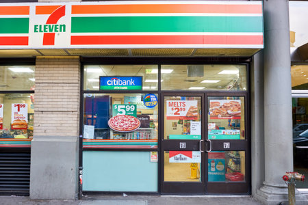 NEW YORK - CIRCA MARCH 2016: exterior of 7-Eleven shop. 7-Eleven (7-11) is an international chain of...