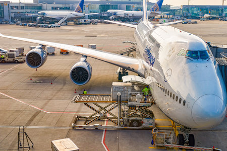 FRANKFURT, GERMANY - MARCH 13, 2016: Lufthansa aircraft docked in Frankfurt Airport. Frankfurt...