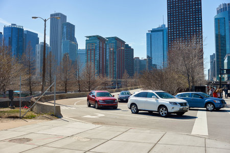 CHICAGO, IL - CIRCA APRIL, 2016: streets of Chicago at daytime. Chicago, colloquially known as the "Windy City", is the third most populous city in the USA, following New York and Los Angelesのeditorial素材