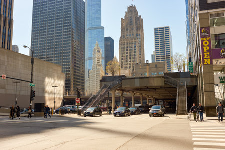 CHICAGO, IL - CIRCA APRIL, 2016: streets of Chicago at daytime. Chicago, colloquially known as the "Windy City", is the third most populous city in the USA, following New York and Los Angelesのeditorial素材