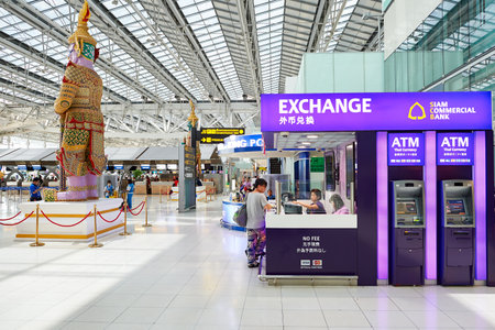 BANGKOK, THAILAND - JUNE 19, 2015: inside of Suvarnabhumi Airport. Suvarnabhumi Airport is one of two international airports serving Bangkokのeditorial素材