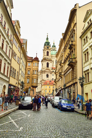 PRAGUE, CZECH REPUBLIC - AUGUST 18, 2015: streets of Prague. Prague is the capital and largest city of the Czech Republic. It is the 15th largest city in the European Union.のeditorial素材