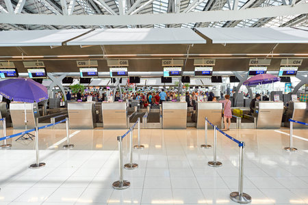 BANGKOK, THAILAND - JUNE 19, 2015: inside of Suvarnabhumi Airport. Suvarnabhumi Airport is one of two international airports serving Bangkokのeditorial素材