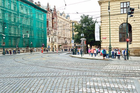PRAGUE, CZECH REPUBLIC - AUGUST 18, 2015: streets of Prague. Prague is the capital and largest city of the Czech Republic. It is the 15th largest city in the European Union.のeditorial素材