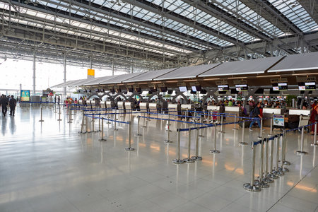 BANGKOK, THAILAND - JUNE 19, 2015: inside of Suvarnabhumi Airport. Suvarnabhumi Airport is one of...