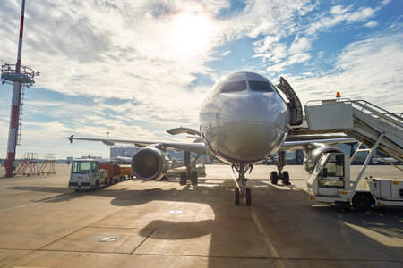 SAINT PETERSBURG, RUSSIA - AUGUST 04, 2015: Rossiya Airlines aircraft in Pulkovo Airport. Rossiya Airlines JSC, operating as Rossiya - Russian Airlines is airline with head office in Saint Petersburg, Russiaのeditorial素材