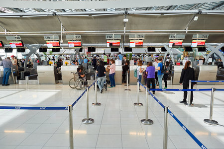 BANGKOK, THAILAND - JUNE 19, 2015: inside of Suvarnabhumi Airport. Suvarnabhumi Airport is one of two international airports serving Bangkokのeditorial素材