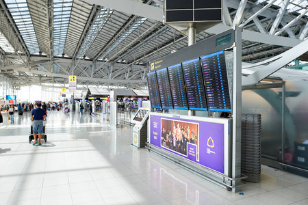 BANGKOK, THAILAND - JUNE 19, 2015: inside of Suvarnabhumi Airport. Suvarnabhumi Airport is one of two international airports serving Bangkokのeditorial素材