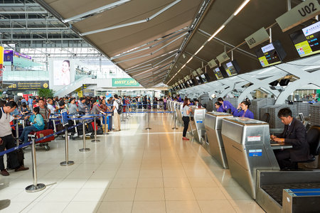 BANGKOK, THAILAND - JUNE 19, 2015: inside of Suvarnabhumi Airport. Suvarnabhumi Airport is one of...