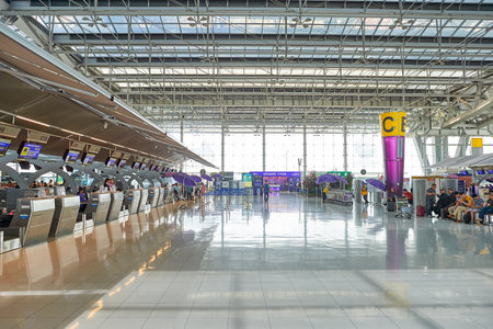 BANGKOK, THAILAND - JUNE 19, 2015: inside of Suvarnabhumi Airport. Suvarnabhumi Airport is one of two international airports serving Bangkokのeditorial素材
