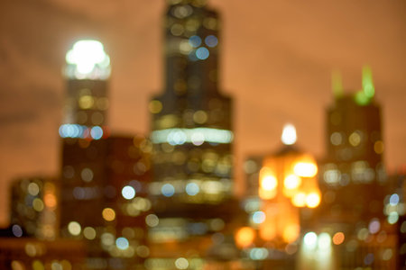 Defocused view of Chicago at night. May be used like backgroundの写真素材