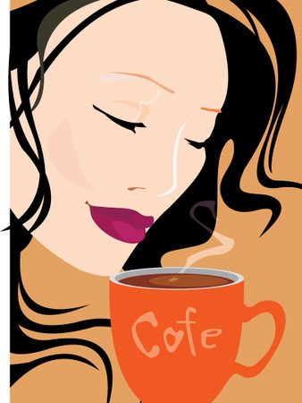 vector image of pretty woman with coffeeのイラスト素材