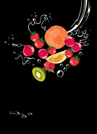vector image of fresh fruits isolated on blackのイラスト素材