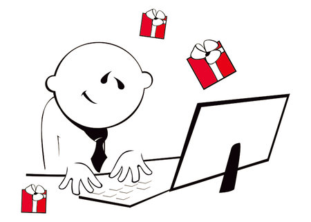 man thinking about presents, isolated on whiteのイラスト素材