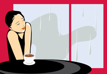 vector close up portrait of beauty woman in cafe near windowのイラスト素材
