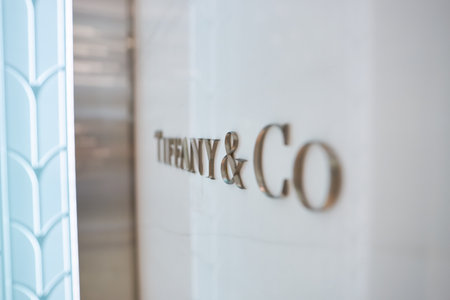 KUALA LUMPUR, MALAYSIA - MAY 09, 2016: close up shot of interior elements at Tiffany store. Tiffany & Company (known colloquially as Tiffany or Tiffany's) is an American worldwide luxury jewelry and specialty retailer, headquartered in New York Cityのeditorial素材