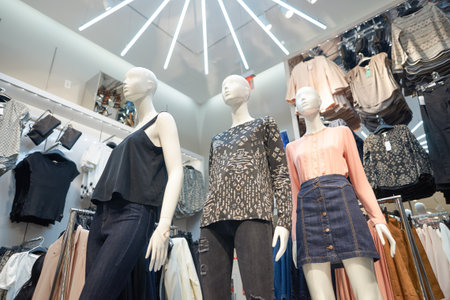 NEW YORK - CIRCA MARCH 2016: interior of Times Square H&M store. H & M Hennes & Mauritz AB is a Swedish multinational retail-clothing company, known for its fast-fashion clothing for men, women, teenagers and children.のeditorial素材