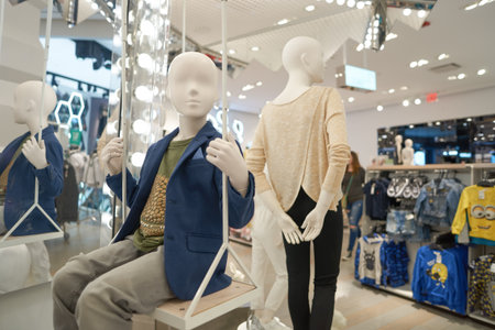 NEW YORK - CIRCA MARCH 2016: interior of Times Square H&M store. H & M Hennes & Mauritz AB is a...