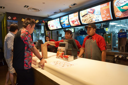 KUALA LUMPUR, MALAYSIA - MAY 09, 2016: interior of McDonald's. McDonald's is the world's largest...