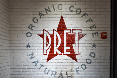 NEW YORK - CIRCA MARCH, 2016: inside Pret a Manger. Pret a Manger is a sandwich shop chain based in the United Kingdomのeditorial素材