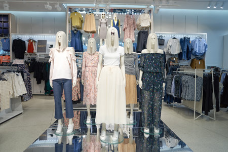 NEW YORK - CIRCA MARCH 2016: interior of Times Square H&M store. H & M Hennes & Mauritz AB is a...
