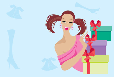 vector image of pretty girl with presentsのイラスト素材