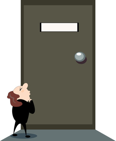 vector image of small man near door of big bossのイラスト素材