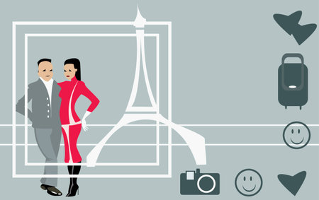 vector image of couple in Parisのイラスト素材
