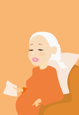vector image of pregnant blonde woman with paper in the armのイラスト素材
