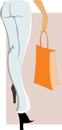 vector image of woman legs and orange bag. good use for shopping themeのイラスト素材