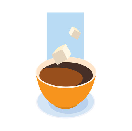 vector image of cup of coffee with two pits of sugarのイラスト素材