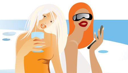 simple vector image of two girlsのイラスト素材