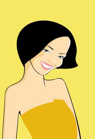 vector image of smiling woman, isolated on yellowのイラスト素材