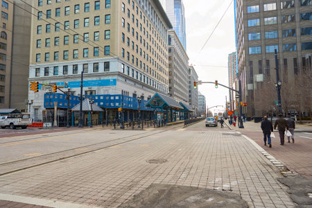 JERSEY CITY, NJ - CIRCA MARCH, 2016: Jersey City at daytime. Jersey City is the second most populous city in the U.S. state of New Jersey after Newark.のeditorial素材