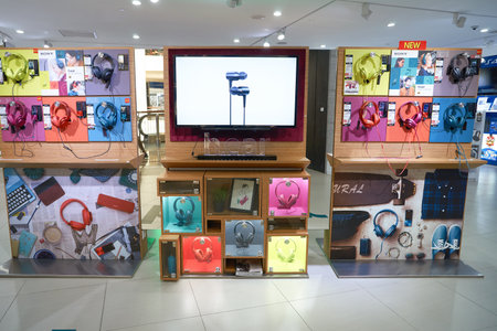 KUALA LUMPUR, MALAYSIA - MAY 09, 2016: Sony Store in Suria KLCC. Suria KLCC is a shopping mall is located in the Kuala Lumpur City Centre district. It is in the vicinity of the landmark the Petronas Towers.のeditorial素材
