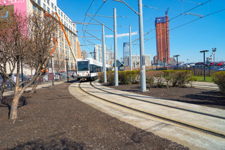 JERSEY CITY, NJ - CIRCA MARCH, 2016: Jersey City at daytime. Jersey City is the second most populous city in the U.S. state of New Jersey after Newark.のeditorial素材