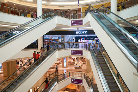 KUALA LUMPUR, MALAYSIA - MAY 09, 2016: inside of Suria KLCC. Suria KLCC is a shopping mall is located in the Kuala Lumpur City Centre district. It is in the vicinity of the landmark the Petronas Towers.のeditorial素材